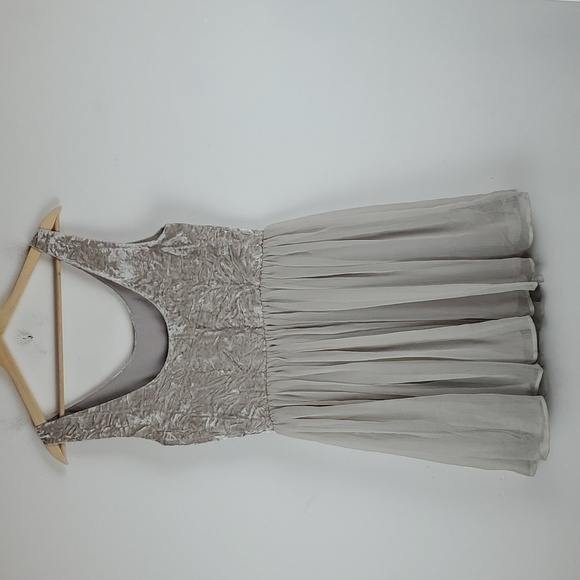 Free People Fit & Flare Tank dress Womens 8 Silver Gray Crushed Velvet Chiffon - Picture 2 of 13